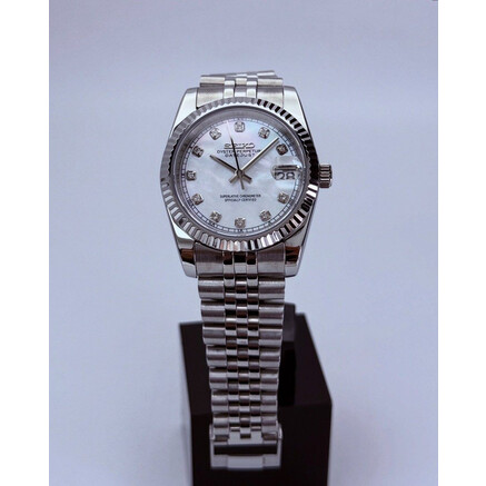 Custom Seiko Mod • White Pearl MOP Diamond Silver Datejust • 36mm